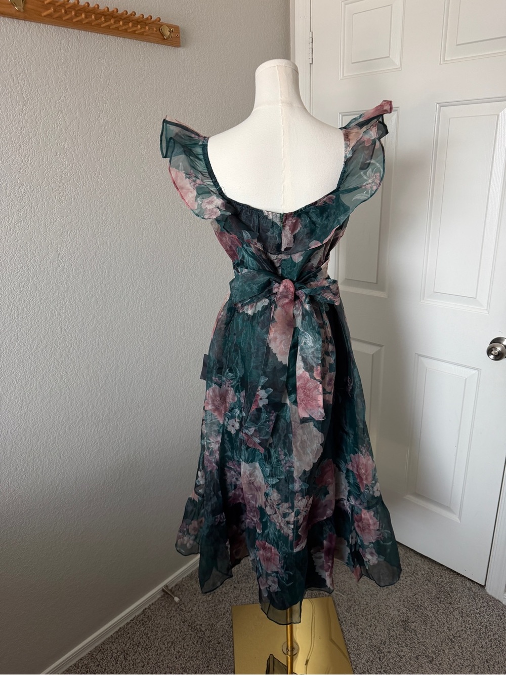 Lulu's Teal Floral Midi Dress with Pink and Cream Blooms - Picture 5 of 5
